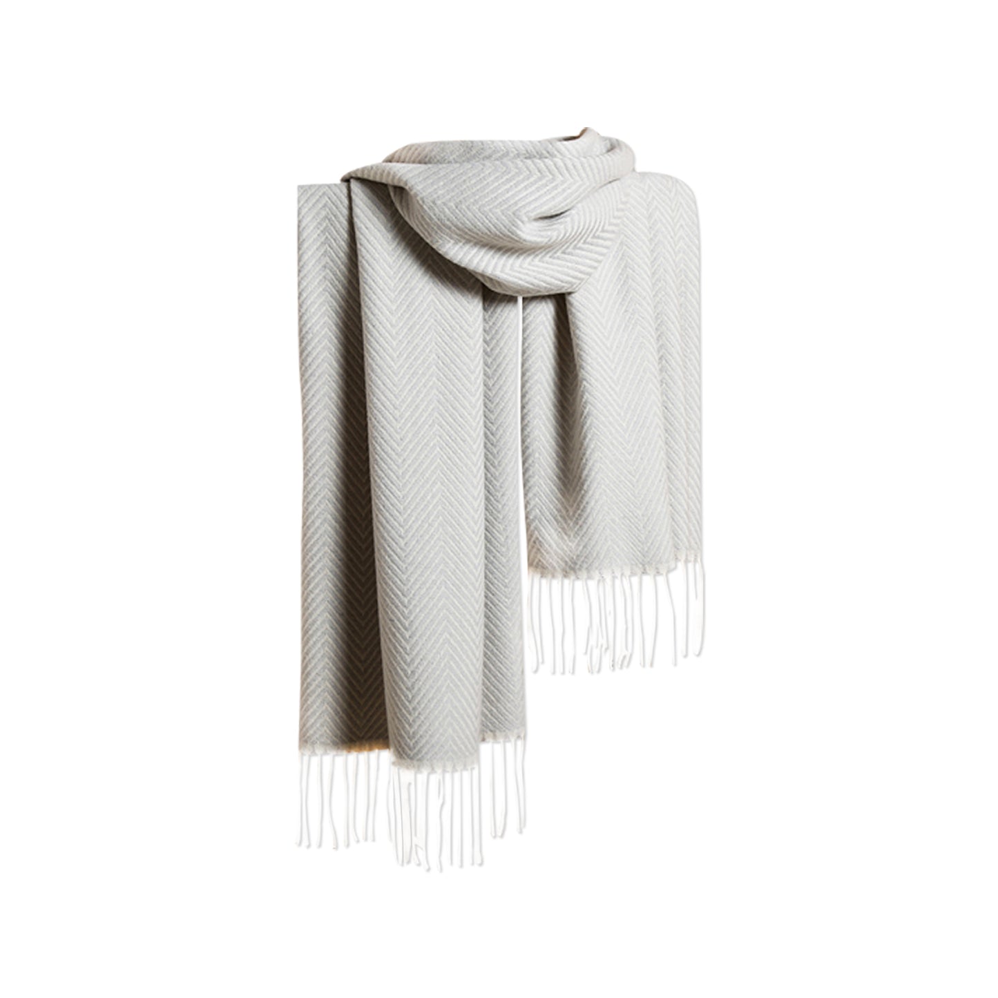 Gray Herringbone Soft Knit Scarf with Fringe
