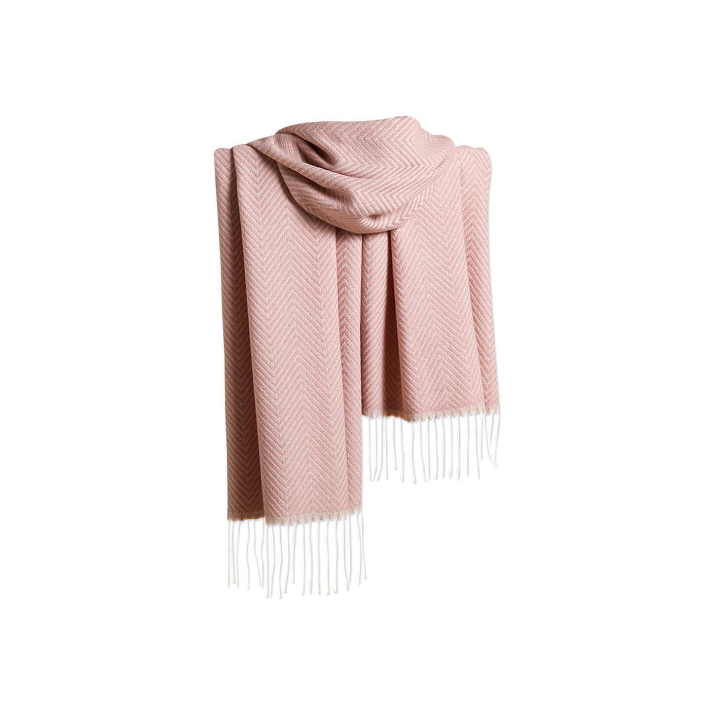 Blush Pink Herringbone Soft Knit Scarf with Fringe