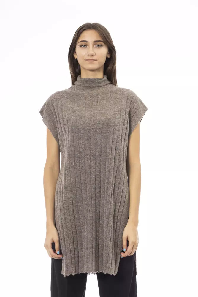 Alpha Studio Brown Wool Women Sweater With Side Slits