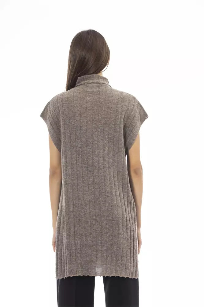 Alpha Studio Brown Wool Women Sweater With Side Slits