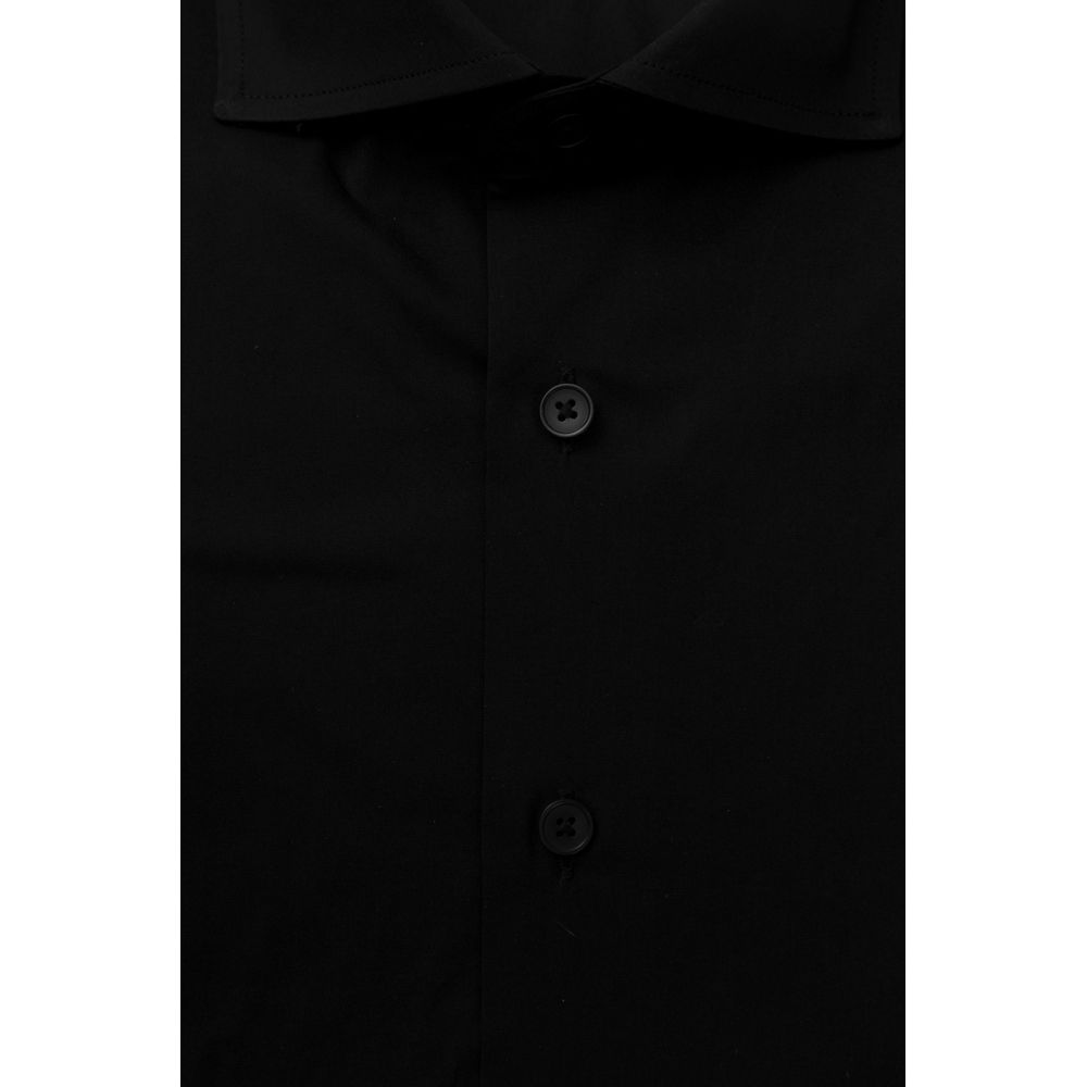 Bagutta Black Cotton Men Shirt Slim Fit with French Collar