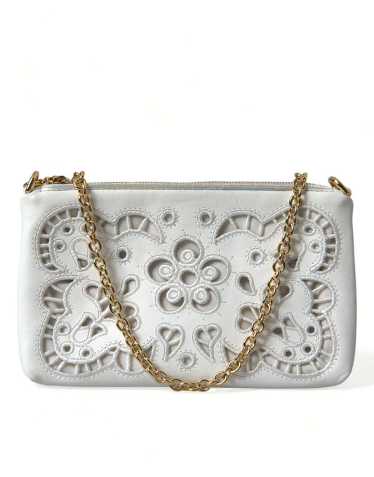 Dolce & Gabbana Embroidered Floral Leather Clutch with Chain Strap