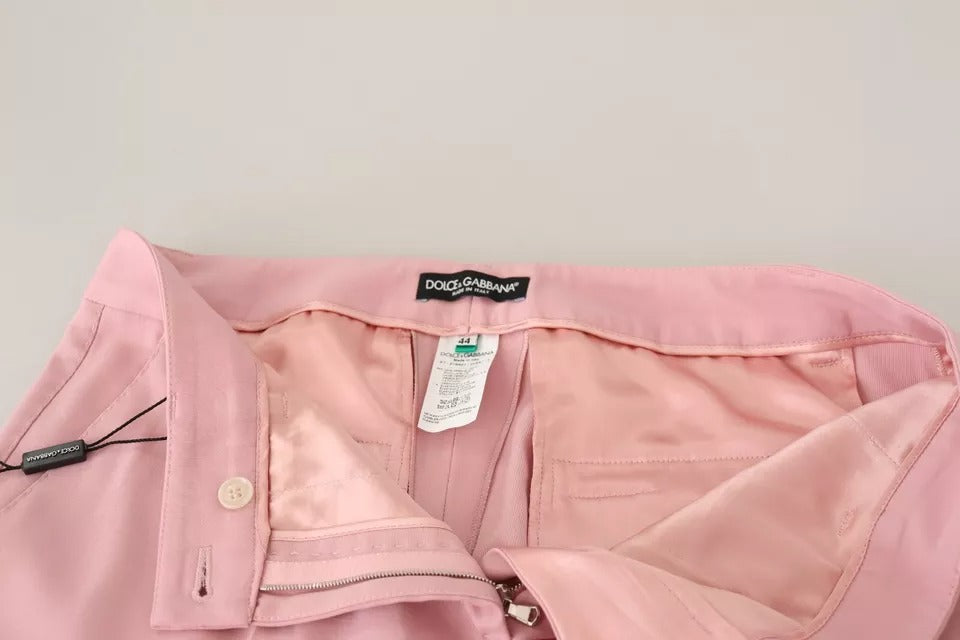 Dolce & Gabbana Pink Wool Mid Waist Tapered Pants