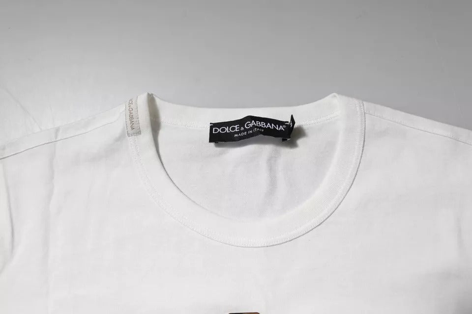 Dolce & Gabbana White Cotton Logo Floral Crew Neck T-shirt