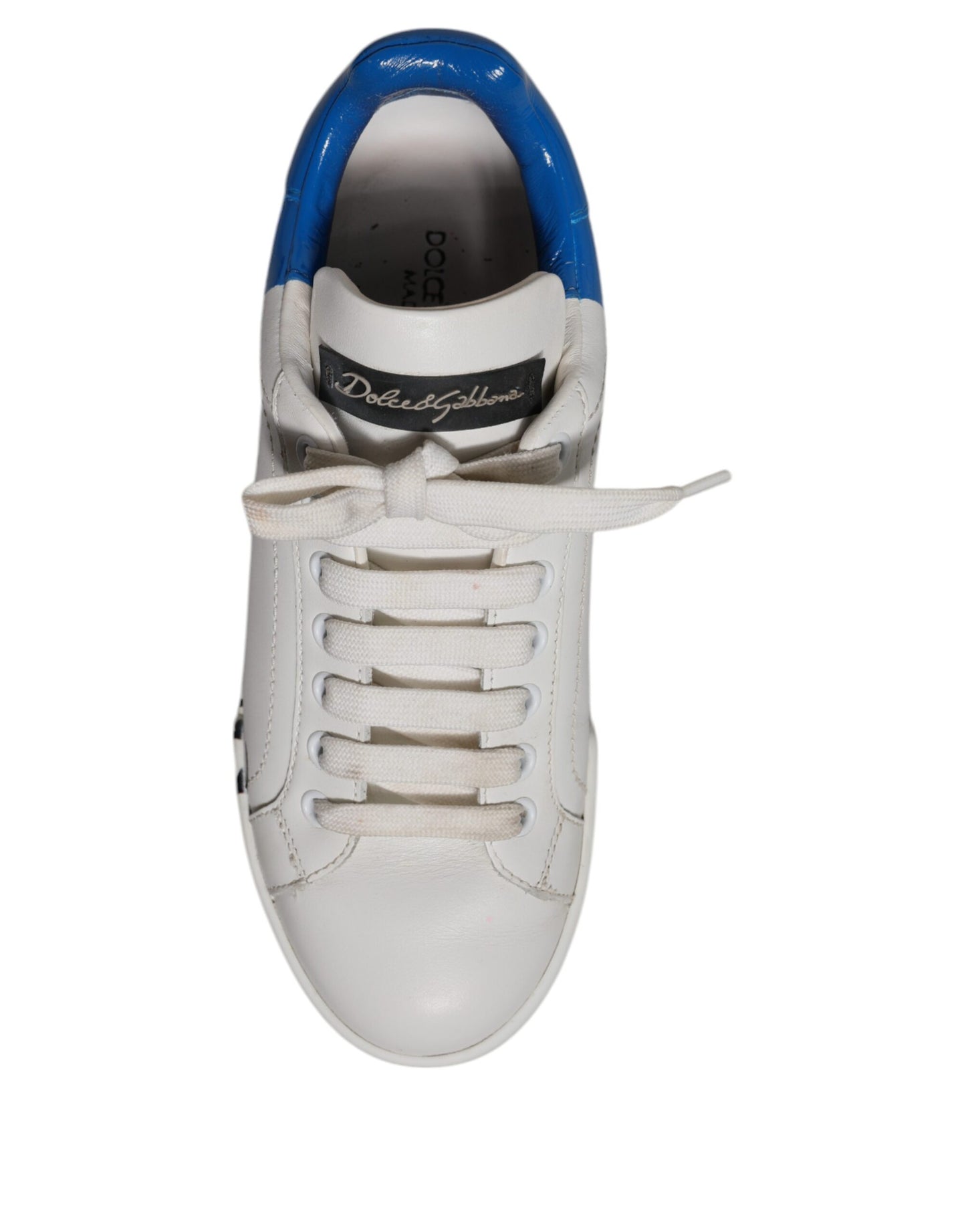 Dolce & Gabbana White Blue Logo Portofino Sneakers Shoes
