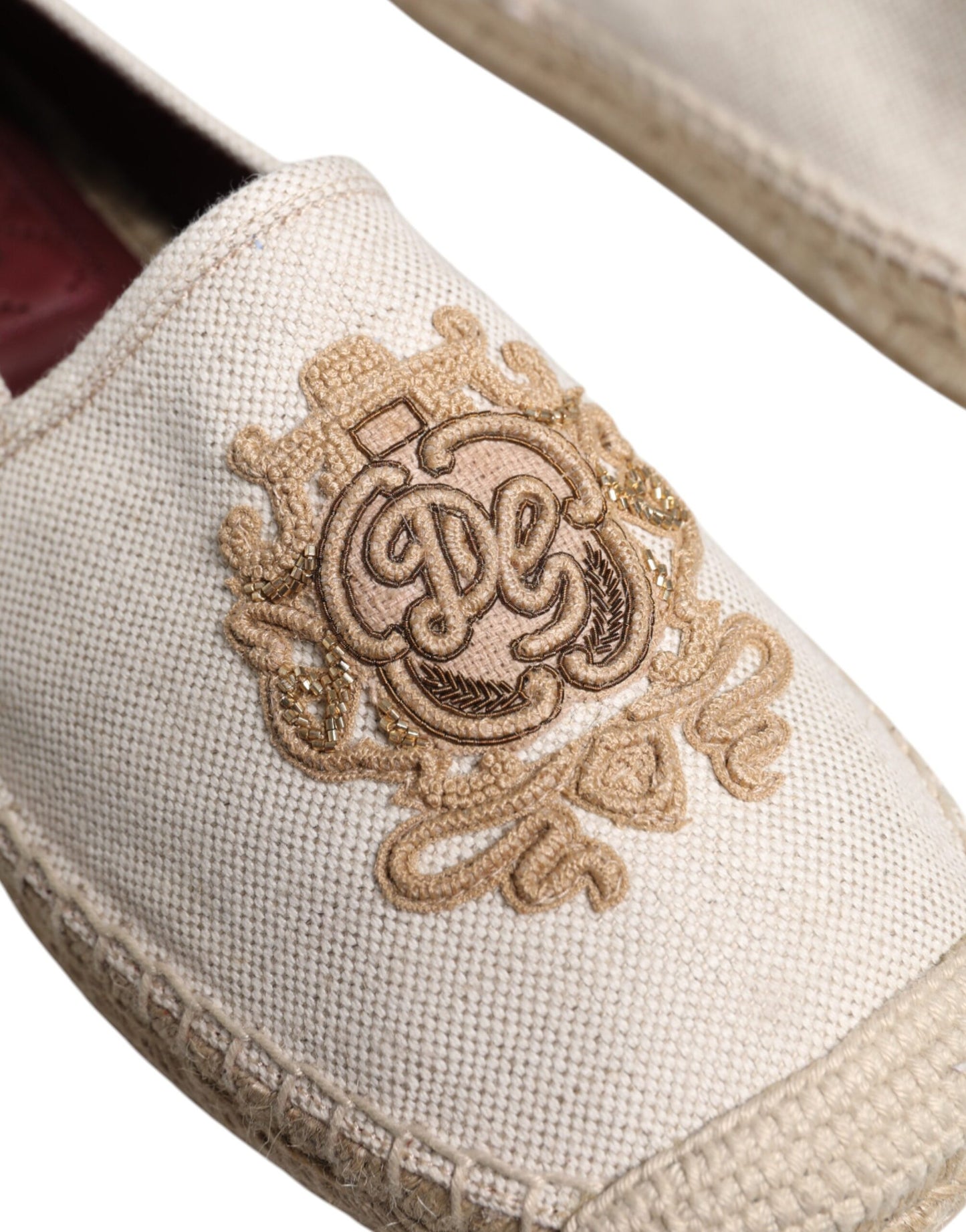 Dolce & Gabbana Beige Canvas Embroidered Slip On Espadrilles Shoes