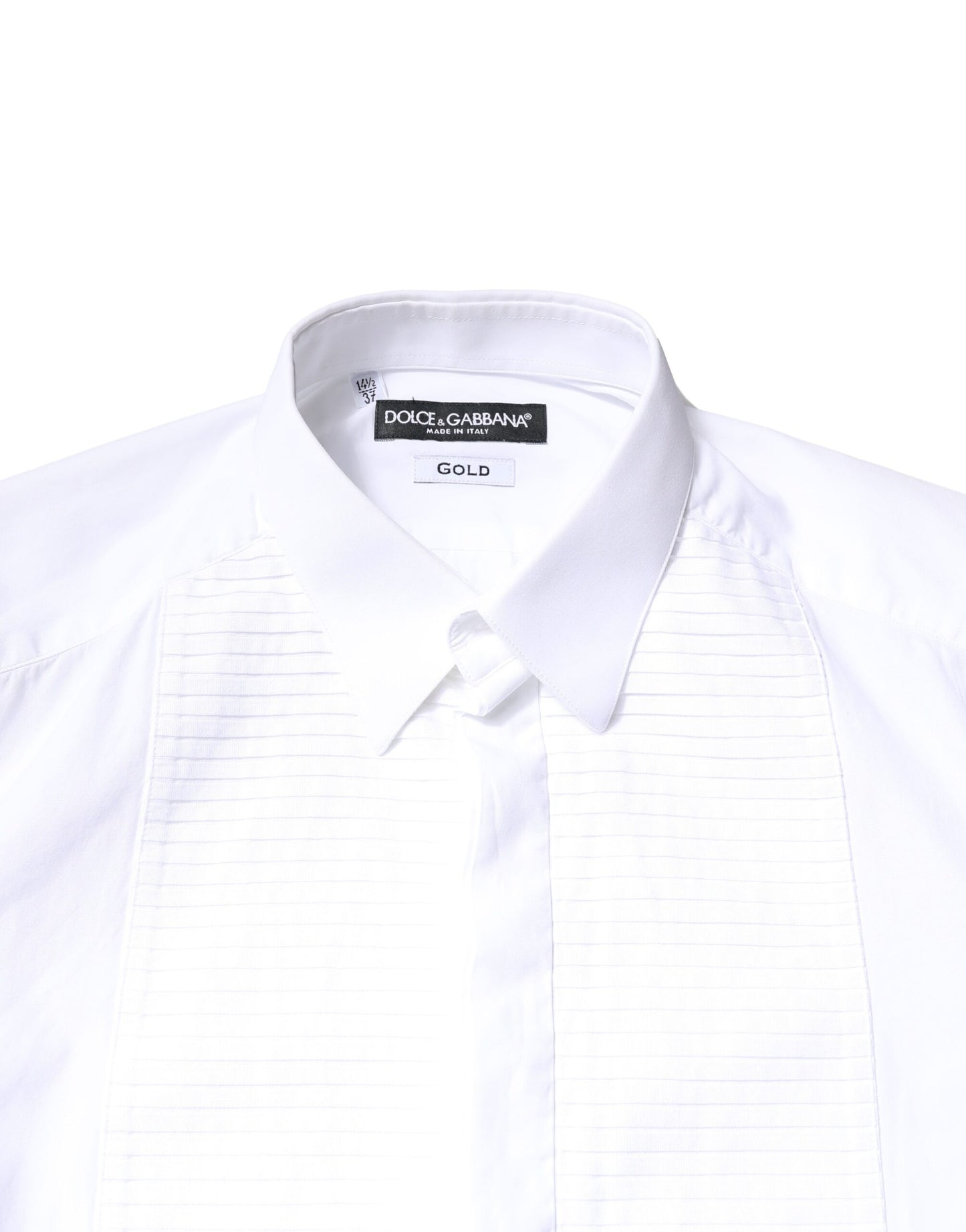 Dolce & Gabbana White GOLD Cotton Poplin Bib Men Dress Shirt