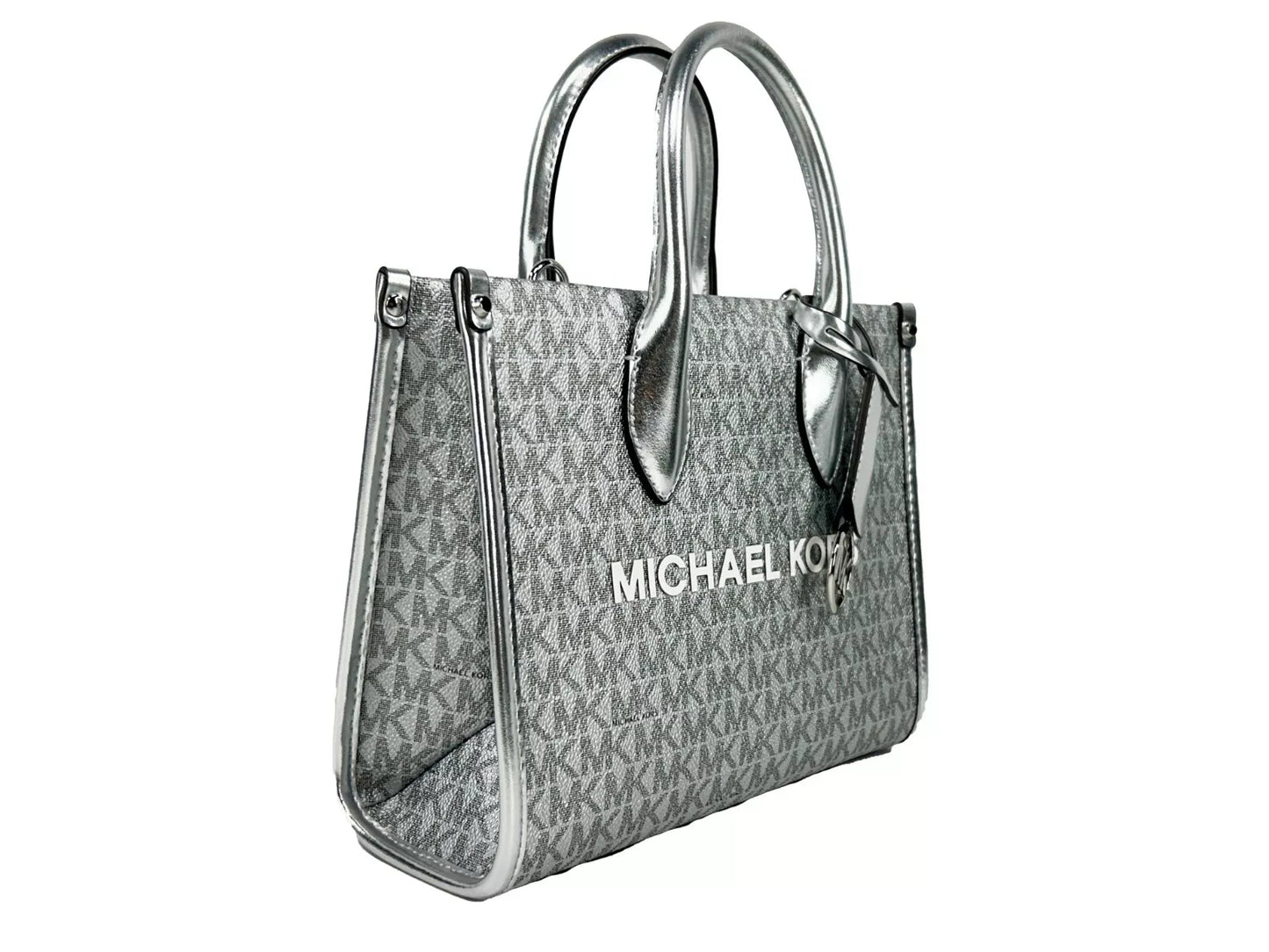 Michael Kors Mirella Signature Small Top Zip Tote Bag Silver