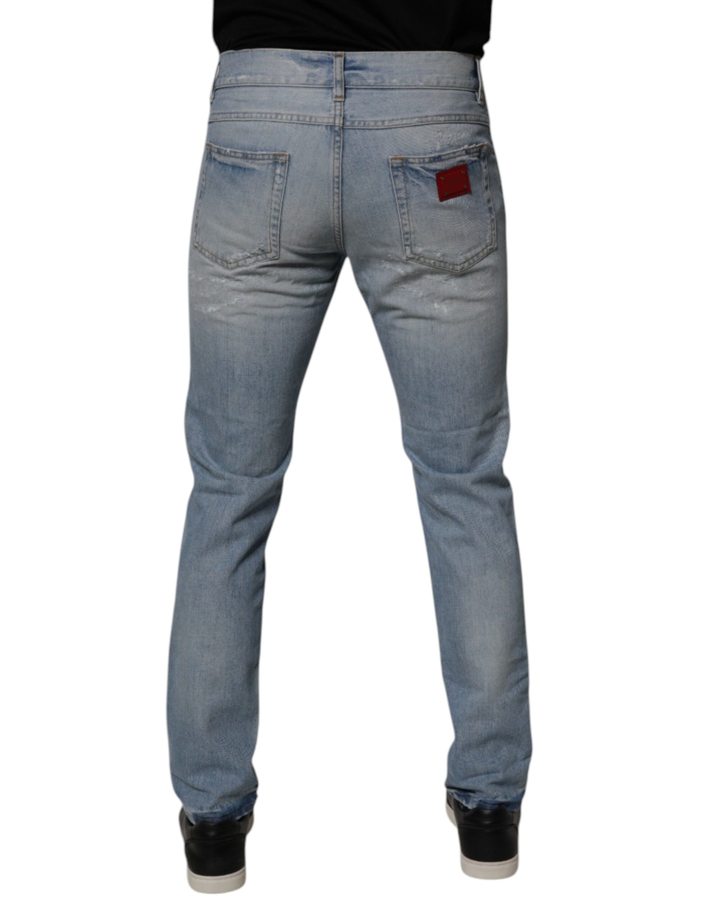Dolce & Gabbana Blue Tattered Cotton Skinny Men Denim Jeans