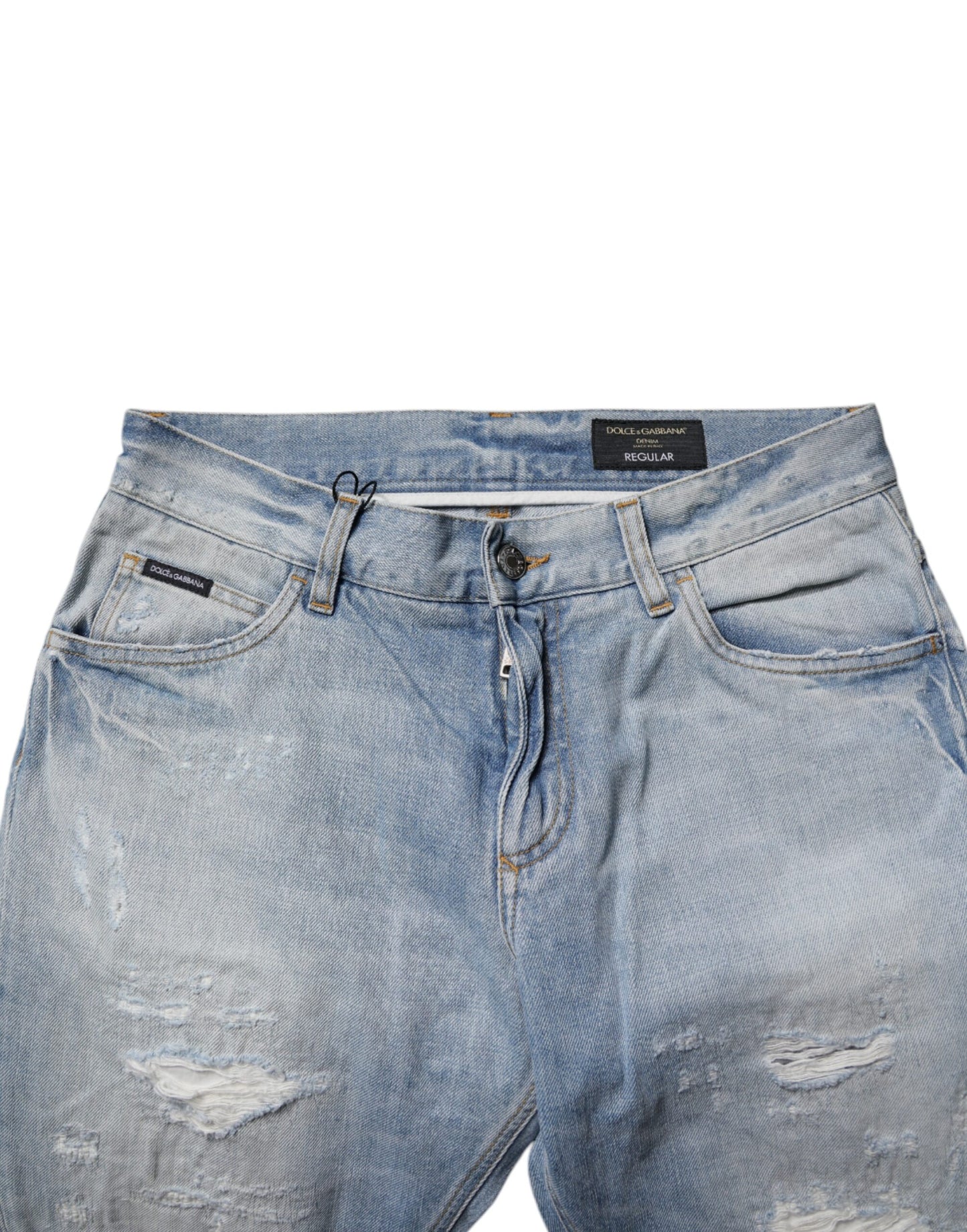 Dolce & Gabbana Blue Tattered Cotton Skinny Men Denim Jeans