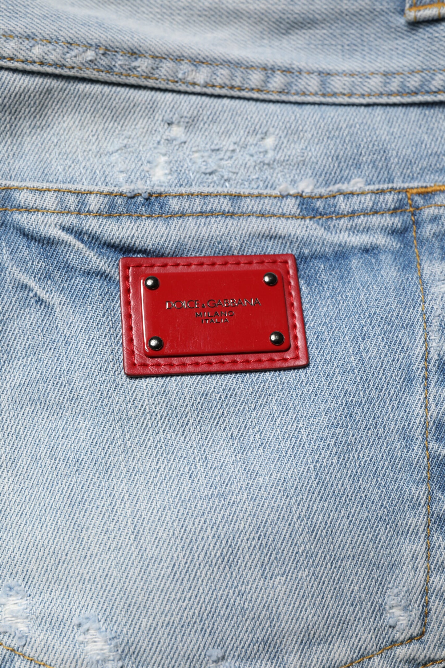 Dolce & Gabbana Blue Tattered Cotton Skinny Men Denim Jeans