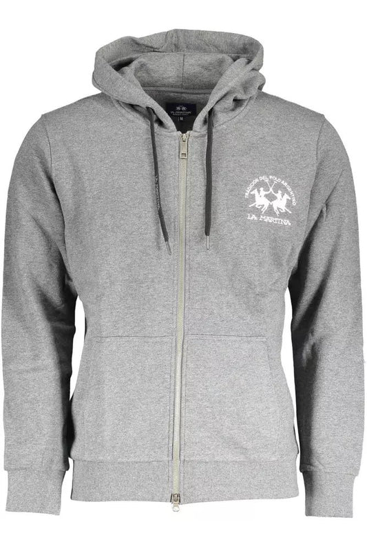 La Martina Chic Gray Hooded Sweatshirt with Embroidery Detail