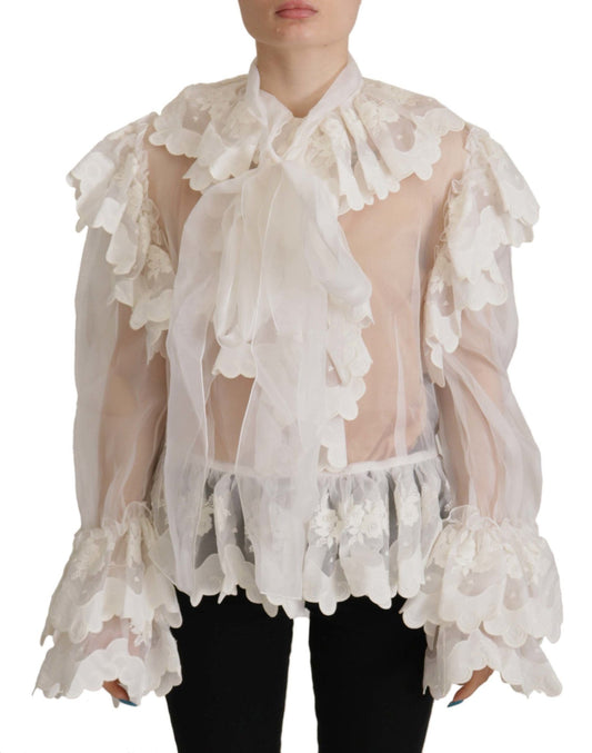 Dolce & Gabbana Elegant White Lace Silk-Cotton Top