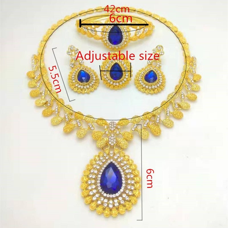 Fashion Bridal Accessories Nigerian Wedding Jewelry Brand Dubai Gold-Color Crystal Jewelry Sets