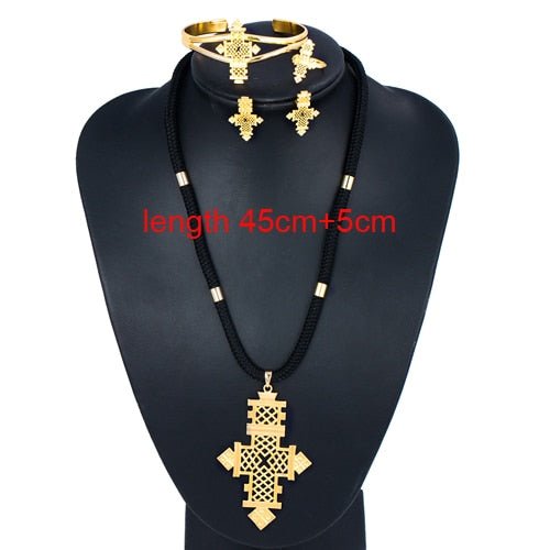 Ethlyn Brand Ethiopian Eritrean Cross Women Jewelry Sets Gold Color Bridal Romantic Wedding Party Jewelry S068