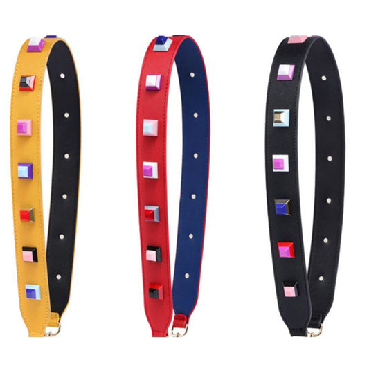 Colorful Studded Wide Leather Bag Strap – Adjustable Designer Shoulder Strap