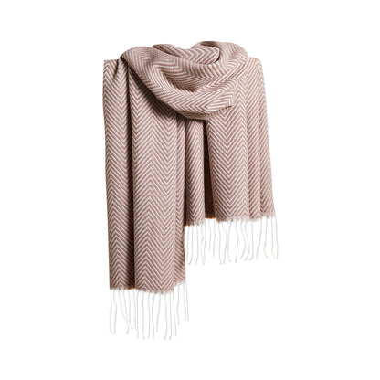 Light weight cashmere Herringbone Scarf for Women – Soft Woven Fringe Winter Scarf