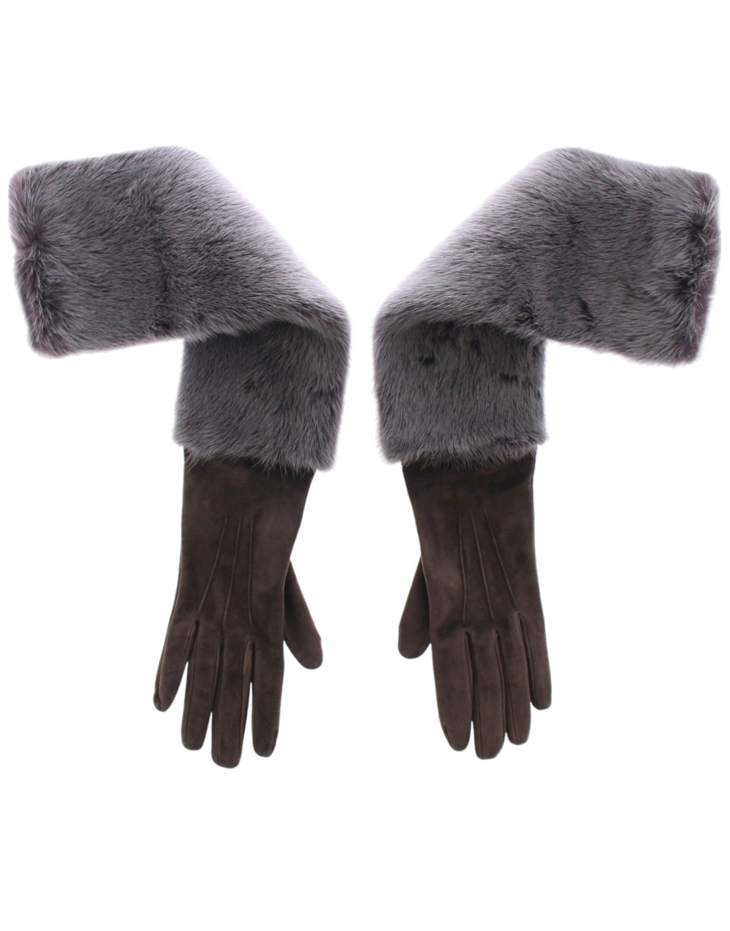 Dolce & Gabbana Elegant Gray Mink Fur Leather Elbow Gloves