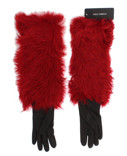 Dolce & Gabbana Elegant Red Leather Elbow Long Gloves