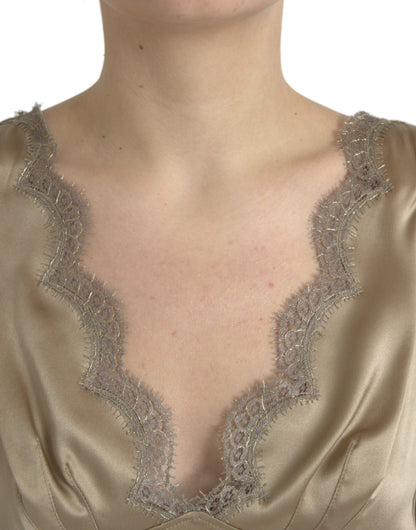 Dolce & Gabbana Elegant V-Neck Sleeveless Lace Trim Top