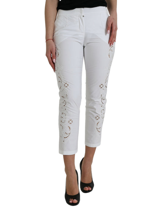 Dolce & Gabbana Elegant White Tapered Mid Waist Pants