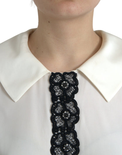 Dolce & Gabbana Elegant Off-White Lace-Trim Silk Blouse