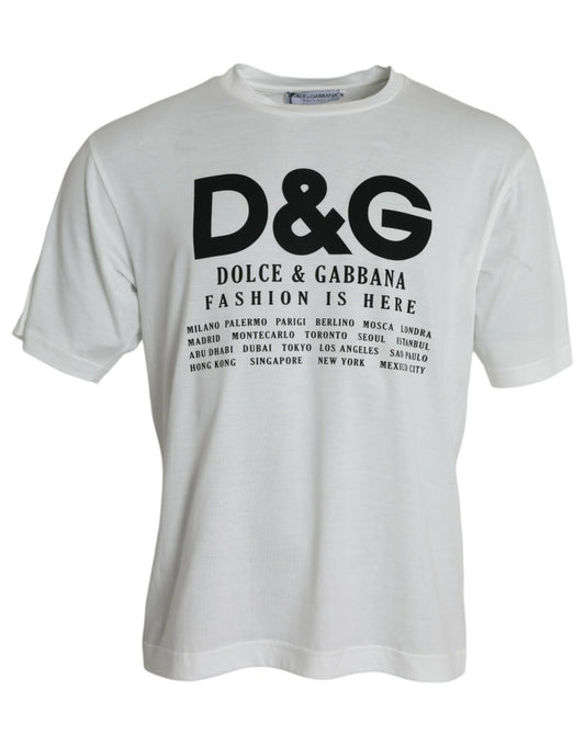 Dolce & Gabbana White Graphic Print Cotton Crew Neck T-shirt