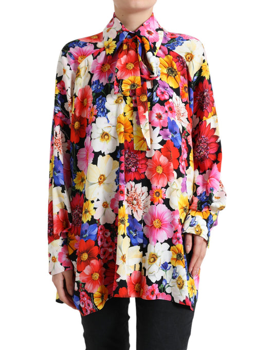 Dolce & Gabbana Floral Silk Blouse with Front Tie Fastening