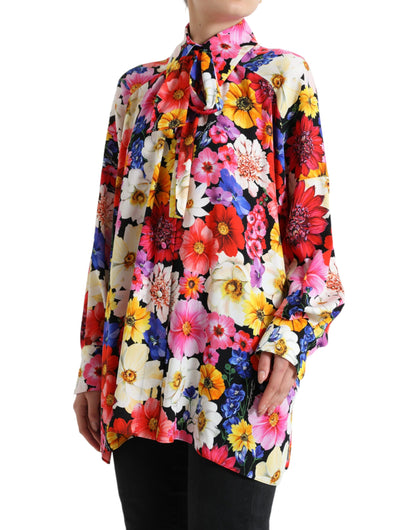 Dolce & Gabbana Floral Silk Blouse with Front Tie Fastening