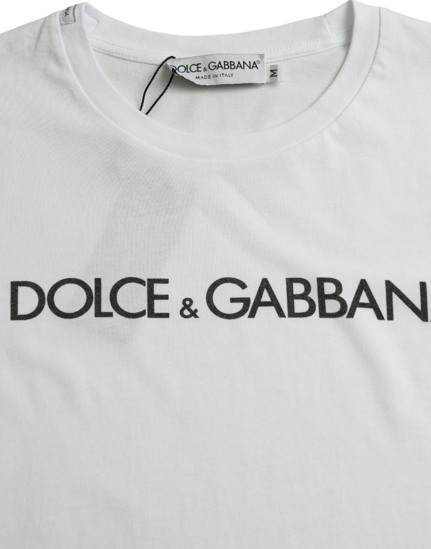 Dolce & Gabbana White Logo Print Cotton Crew Neck T-shirt