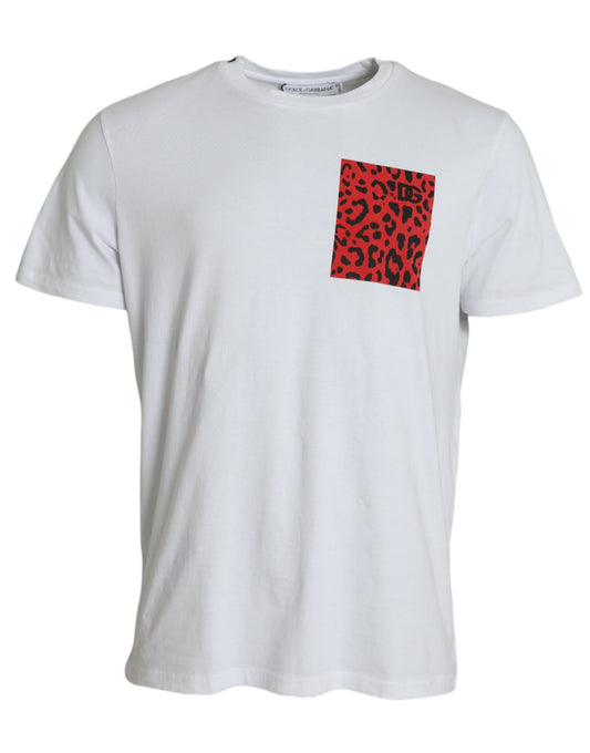 Dolce & Gabbana White Red Leopard Cotton Crew Neck T-shirt