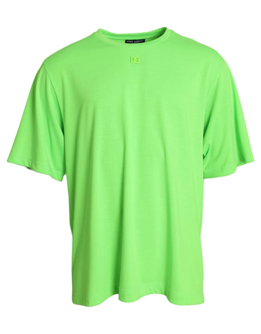 Dolce & Gabbana Neon Green Embossed Logo Crew Neck T-shirt