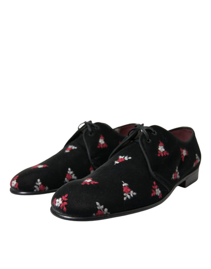 Dolce & Gabbana Elegant Black Velvet Embroidered Formal Shoes