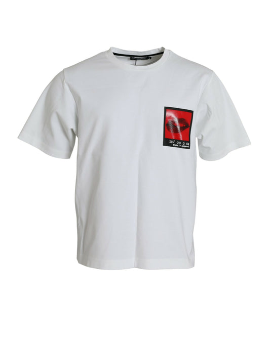 Dolce & Gabbana White Red Lips Print Cotton Crew Neck T-shirt
