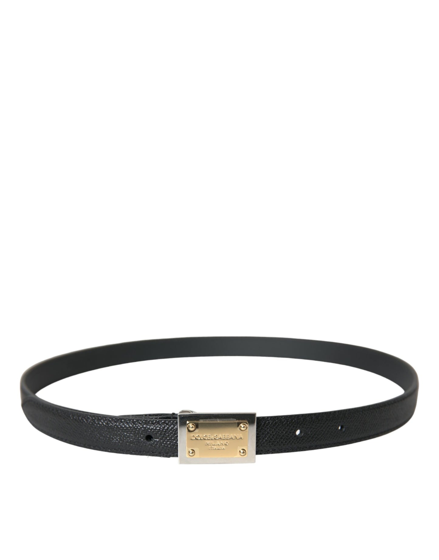 Dolce & Gabbana Black Leather Gold Square Metal Buckle Belt