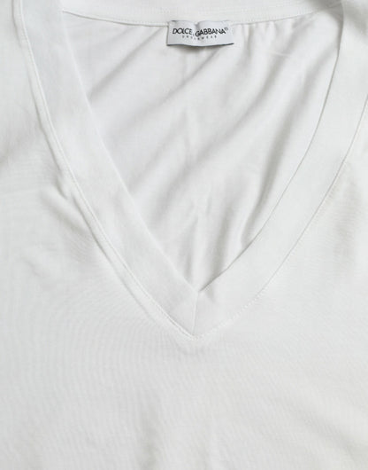 Dolce & Gabbana White Cotton V-neck Short Sleeve Underwear T-shirt