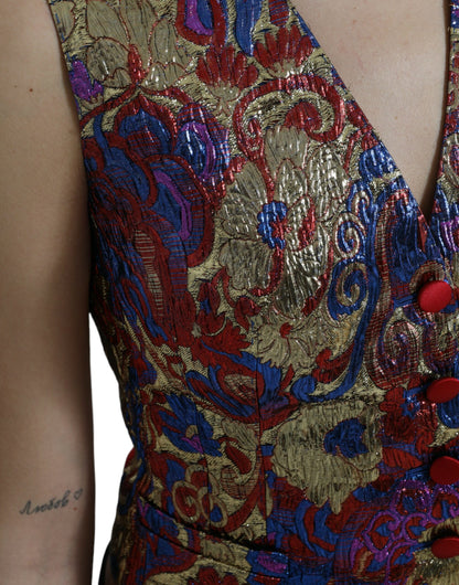 Dolce & Gabbana Multicolor Floral Print Jacquard Waistcoat Vest