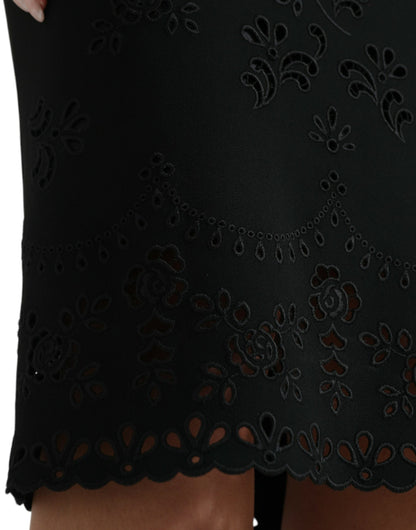 Dolce & Gabbana Black Floral Lace Bodycon Midi Dress