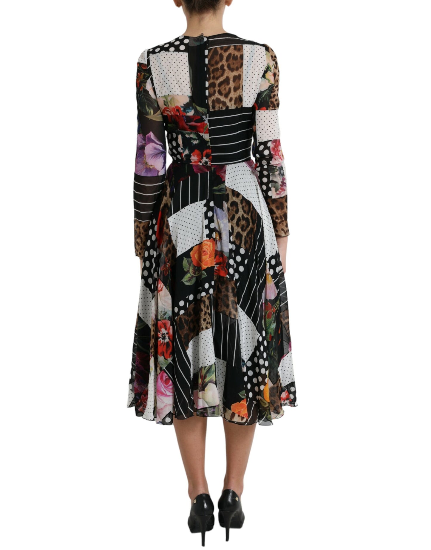 Dolce & Gabbana Elegant Patchwork Silk Midi A-Line Dress
