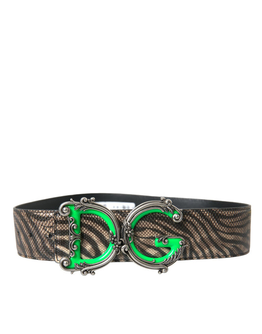 Dolce & Gabbana Brown Zebra Leather Metal Logo Buckle Belt