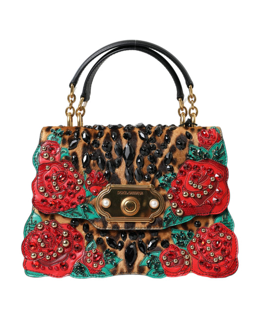 Dolce & Gabbana Chic Leopard Embellished Tote with Red Roses!
