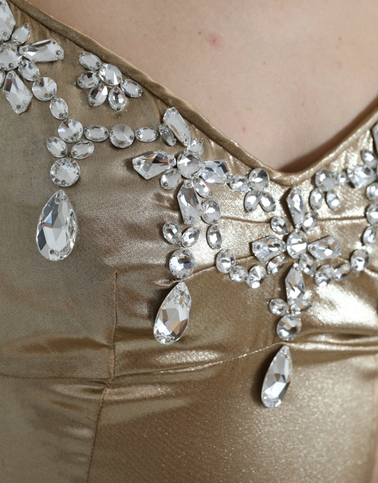 Dolce & Gabbana Elegant Metallic Gold Sheath Dress with Crystals
