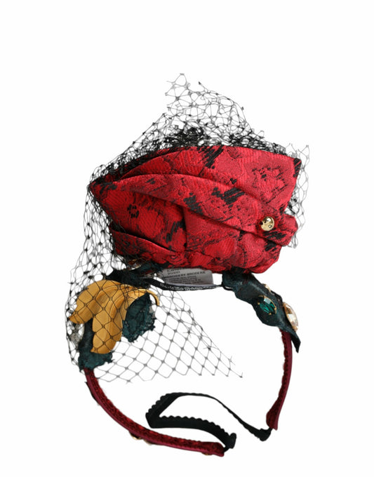 Dolce & Gabbana Multicolor Rose Silk Crystal Netted Logo Headband Diadem