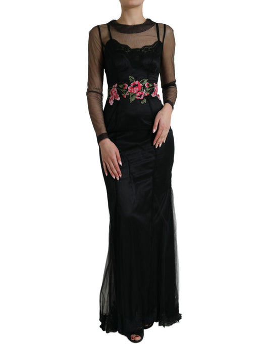 Dolce & Gabbana Floral Embroidery Tulle Long Evening Dress