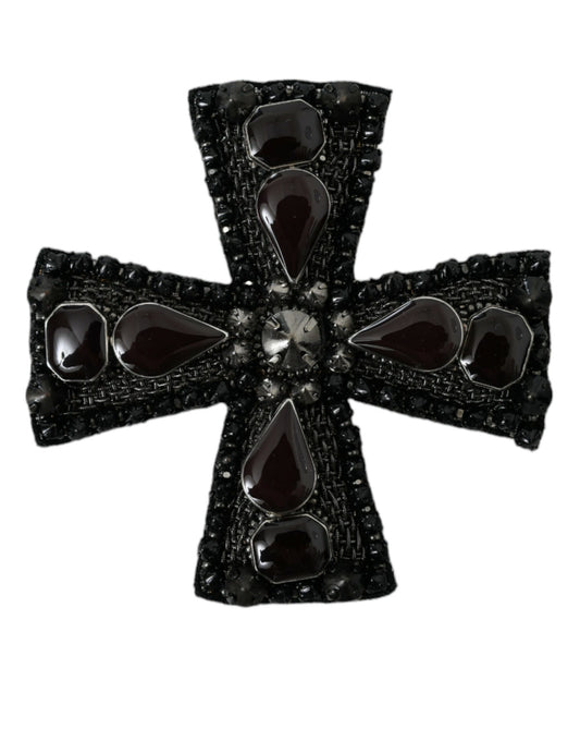 Dolce & Gabbana Black Crystals Embellished Cross Pin Brooch