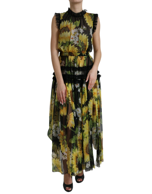 Dolce & Gabbana Elegant Sunflower Silk Maxi Dress