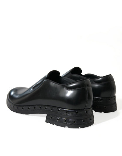 Dolce & Gabbana Elegant Black Leather Studded Loafers