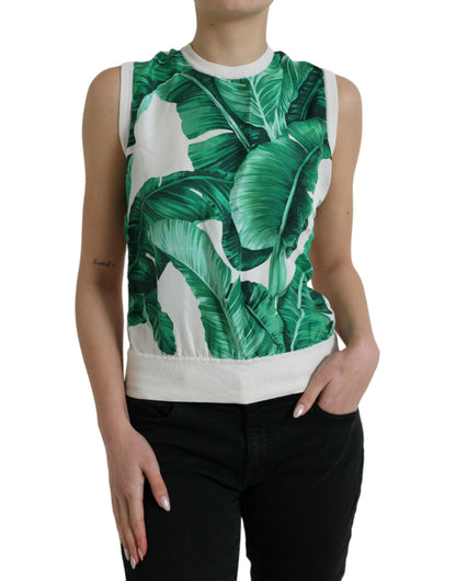 Dolce & Gabbana Silk Banana Leaf Print Tank Top