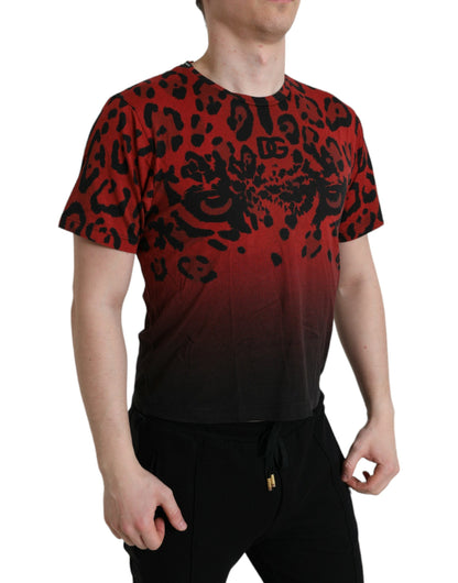 Dolce & Gabbana Red Leopard Print Crew Neck Tee