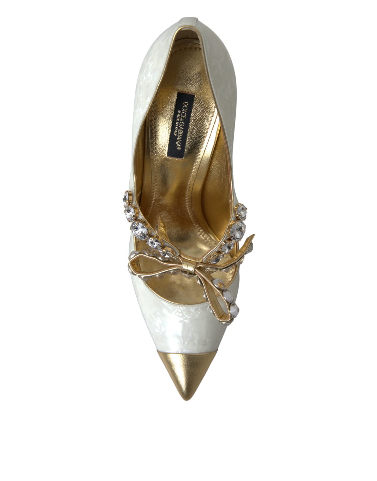 Dolce & Gabbana Elegant White Patent Crystal Bow Heels